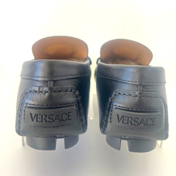 Versace Driver Medusa Shoes Vitello Black Leather Women Flats Size IT40 US10 - Picture 6 of 15